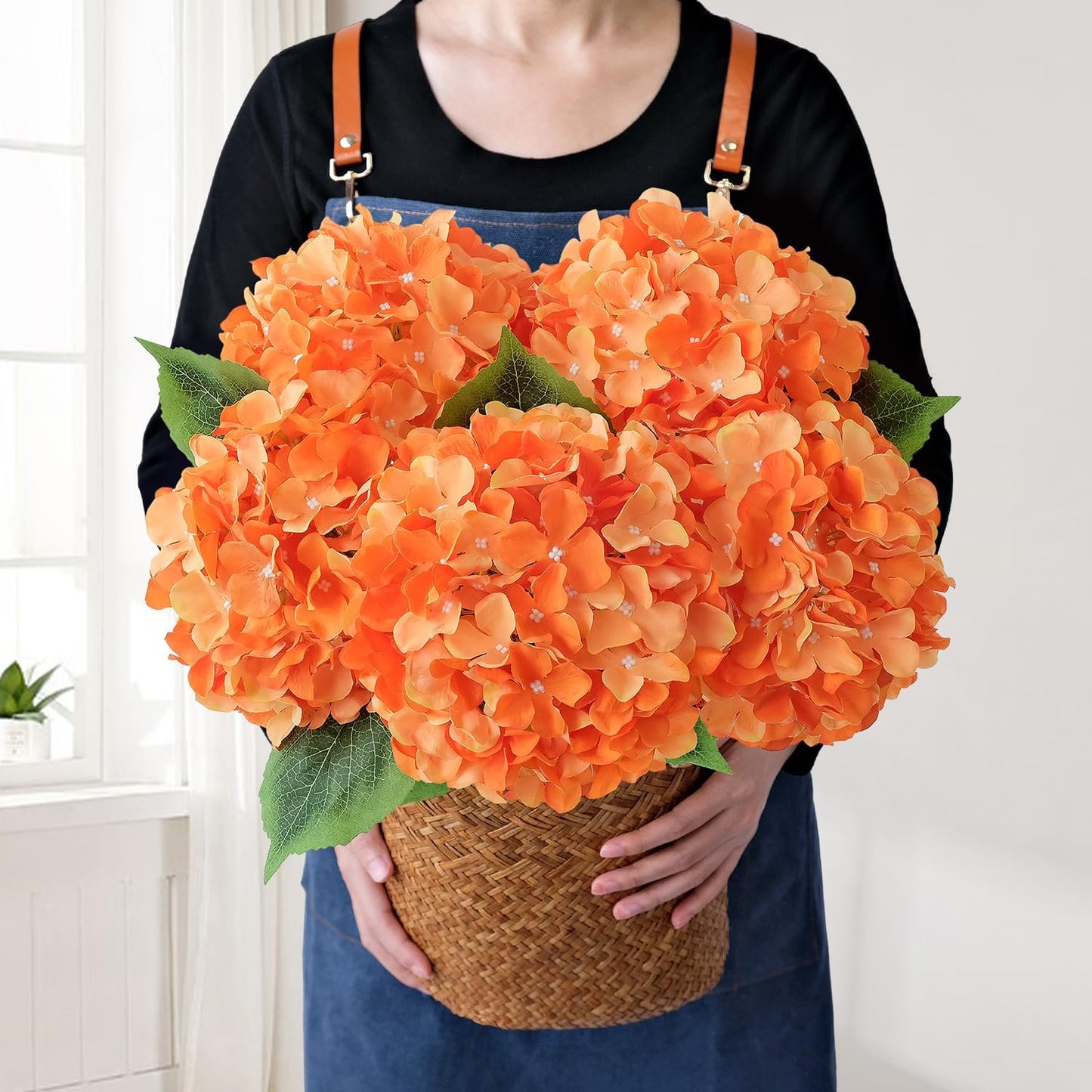JINWOE Green Hydrangea Artificial Flowers, 5Pcs 20Inch Large Lifelike Faux Silk Flowers, Full Artificial Hydrangeas for Bouquet Table Centerpieces Indoor Spring Outdoor Home