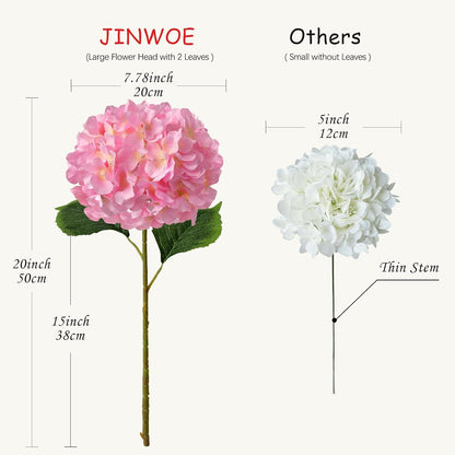 JINWOE Green Hydrangea Artificial Flowers, 5Pcs 20Inch Large Lifelike Faux Silk Flowers, Full Artificial Hydrangeas for Bouquet Table Centerpieces Indoor Spring Outdoor Home