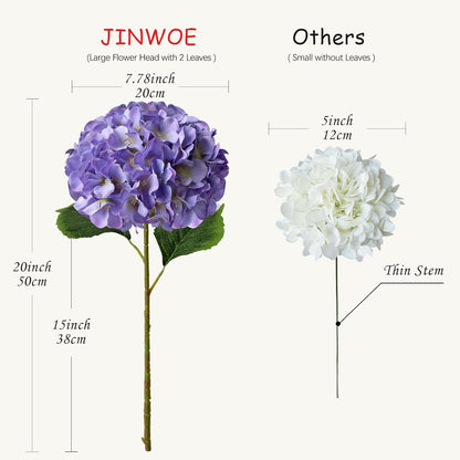 JINWOE Green Hydrangea Artificial Flowers, 5Pcs 20Inch Large Lifelike Faux Silk Flowers, Full Artificial Hydrangeas for Bouquet Table Centerpieces Indoor Spring Outdoor Home
