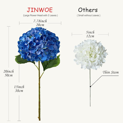 JINWOE Green Hydrangea Artificial Flowers, 5Pcs 20Inch Large Lifelike Faux Silk Flowers, Full Artificial Hydrangeas for Bouquet Table Centerpieces Indoor Spring Outdoor Home