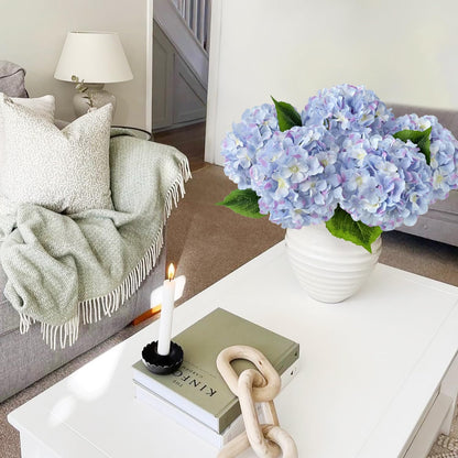JINWOE Green Hydrangea Artificial Flowers, 5Pcs 20Inch Large Lifelike Faux Silk Flowers, Full Artificial Hydrangeas for Bouquet Table Centerpieces Indoor Spring Outdoor Home