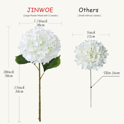 JINWOE Green Hydrangea Artificial Flowers, 5Pcs 20Inch Large Lifelike Faux Silk Flowers, Full Artificial Hydrangeas for Bouquet Table Centerpieces Indoor Spring Outdoor Home