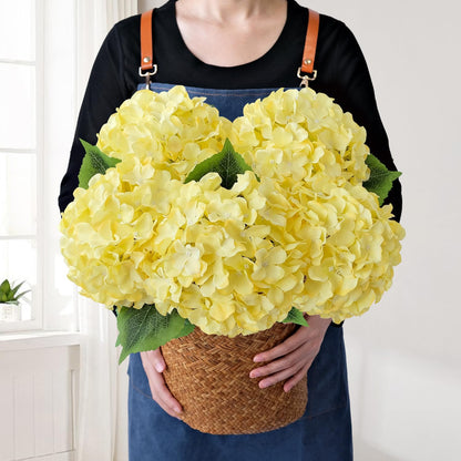 JINWOE Green Hydrangea Artificial Flowers, 5Pcs 20Inch Large Lifelike Faux Silk Flowers, Full Artificial Hydrangeas for Bouquet Table Centerpieces Indoor Spring Outdoor Home