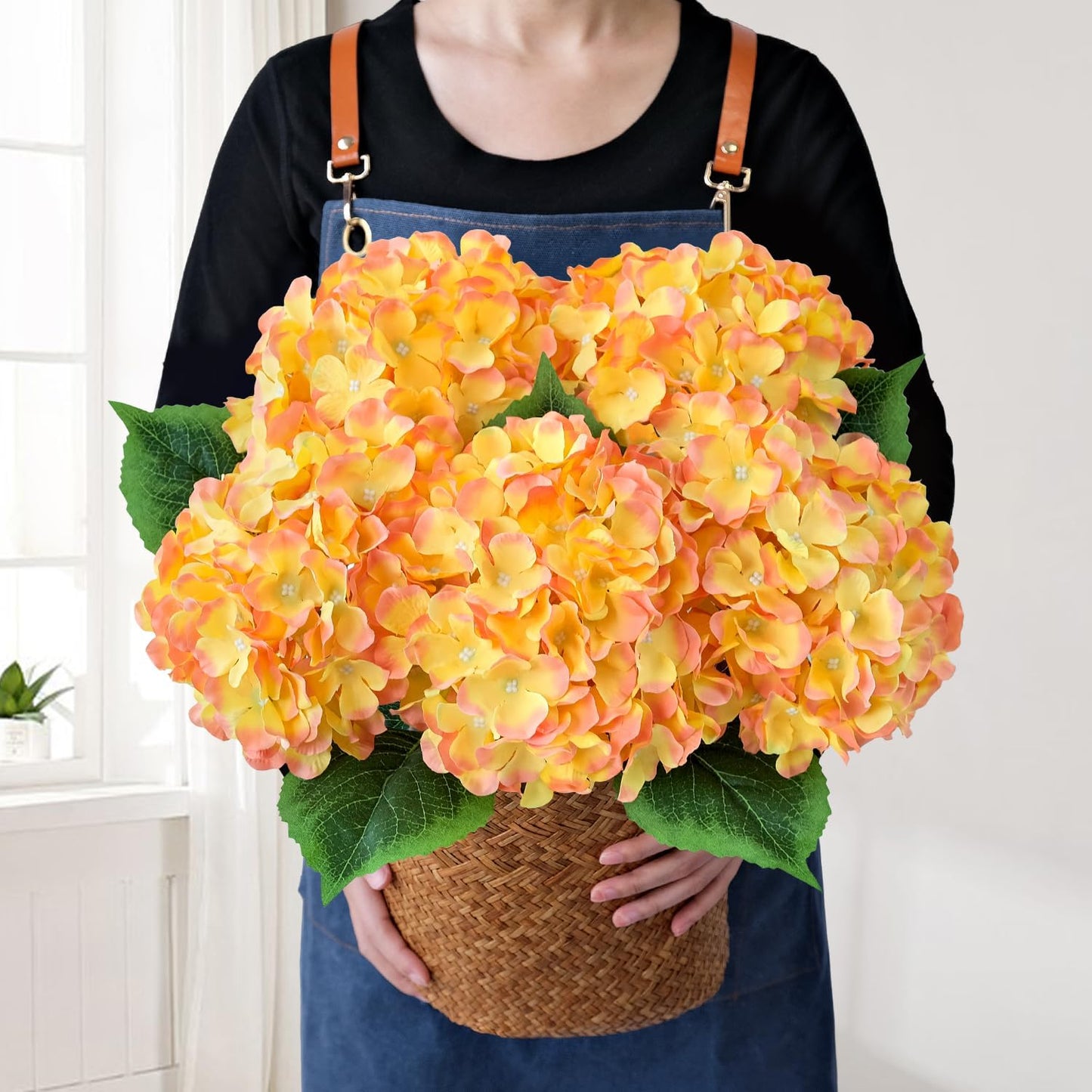 JINWOE Green Hydrangea Artificial Flowers, 5Pcs 20Inch Large Lifelike Faux Silk Flowers, Full Artificial Hydrangeas for Bouquet Table Centerpieces Indoor Spring Outdoor Home