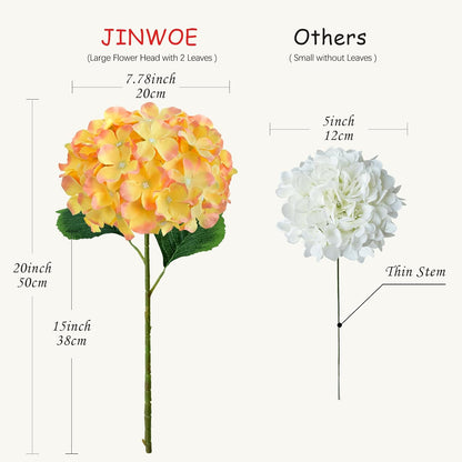 JINWOE Green Hydrangea Artificial Flowers, 5Pcs 20Inch Large Lifelike Faux Silk Flowers, Full Artificial Hydrangeas for Bouquet Table Centerpieces Indoor Spring Outdoor Home