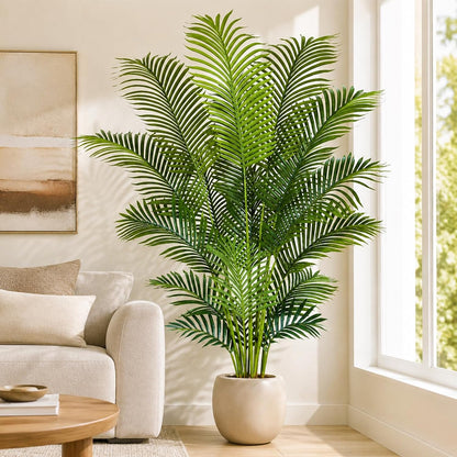 Artificial Palm Tree 6ft Tall Fake Palm Tree Indoor Decor with 18 Leaves and Real Bark Design Faux Tropical Areca Palm Silk Floor Plant in Pot for Home Office Living Room Bedroom Decor 1pcs