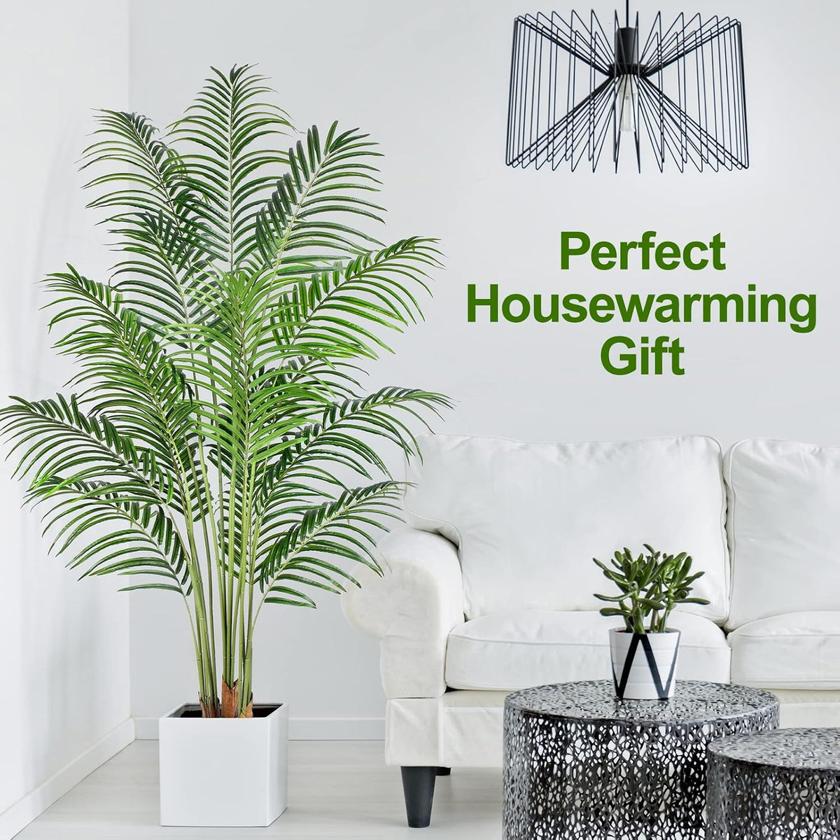 Artificial Palm Tree 6ft Tall Fake Palm Tree Indoor Decor with 18 Leaves and Real Bark Design Faux Tropical Areca Palm Silk Floor Plant in Pot for Home Office Living Room Bedroom Decor 1pcs