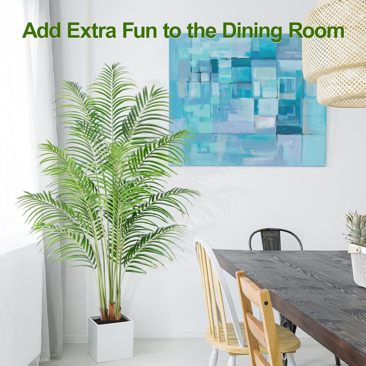 Artificial Palm Tree 6ft Tall Fake Palm Tree Indoor Decor with 18 Leaves and Real Bark Design Faux Tropical Areca Palm Silk Floor Plant in Pot for Home Office Living Room Bedroom Decor 1pcs