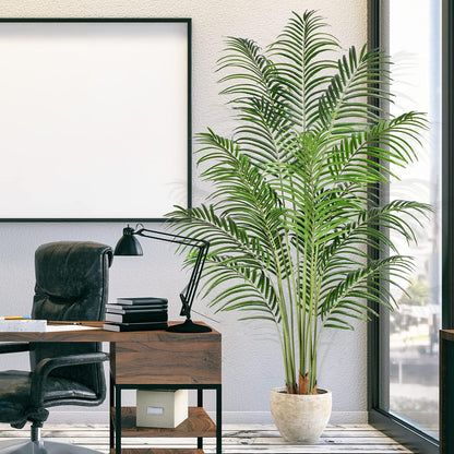 Artificial Palm Tree 6ft Tall Fake Palm Tree Indoor Decor with 18 Leaves and Real Bark Design Faux Tropical Areca Palm Silk Floor Plant in Pot for Home Office Living Room Bedroom Decor 1pcs