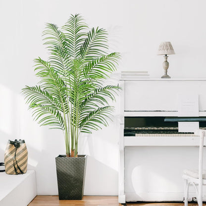 Artificial Palm Tree 6ft Tall Fake Palm Tree Indoor Decor with 18 Leaves and Real Bark Design Faux Tropical Areca Palm Silk Floor Plant in Pot for Home Office Living Room Bedroom Decor 1pcs