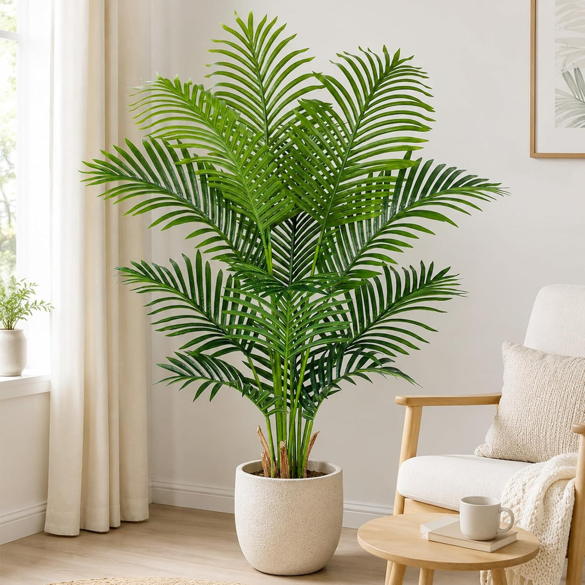 Artificial Palm Tree 6ft Tall Fake Palm Tree Indoor Decor with 18 Leaves and Real Bark Design Faux Tropical Areca Palm Silk Floor Plant in Pot for Home Office Living Room Bedroom Decor 1pcs