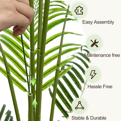 Artificial Palm Tree 6ft Tall Fake Palm Tree Indoor Decor with 18 Leaves and Real Bark Design Faux Tropical Areca Palm Silk Floor Plant in Pot for Home Office Living Room Bedroom Decor 1pcs