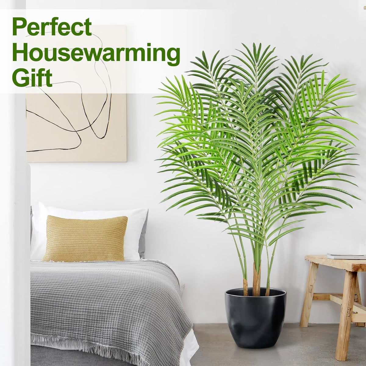 Artificial Palm Tree 6ft Tall Fake Palm Tree Indoor Decor with 18 Leaves and Real Bark Design Faux Tropical Areca Palm Silk Floor Plant in Pot for Home Office Living Room Bedroom Decor 1pcs
