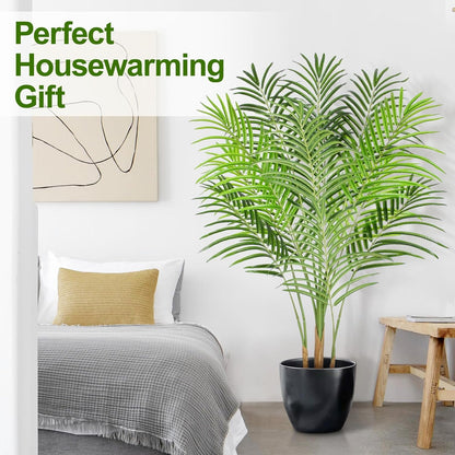 Artificial Palm Tree 6ft Tall Fake Palm Tree Indoor Decor with 18 Leaves and Real Bark Design Faux Tropical Areca Palm Silk Floor Plant in Pot for Home Office Living Room Bedroom Decor 1pcs