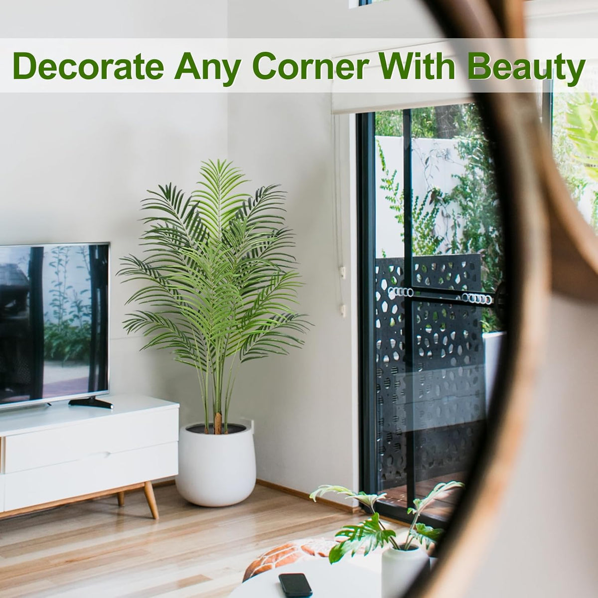 Artificial Palm Tree 6ft Tall Fake Palm Tree Indoor Decor with 18 Leaves and Real Bark Design Faux Tropical Areca Palm Silk Floor Plant in Pot for Home Office Living Room Bedroom Decor 1pcs