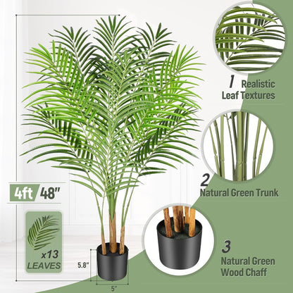 Artificial Palm Tree 6ft Tall Fake Palm Tree Indoor Decor with 18 Leaves and Real Bark Design Faux Tropical Areca Palm Silk Floor Plant in Pot for Home Office Living Room Bedroom Decor 1pcs