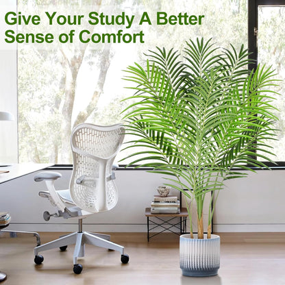 Artificial Palm Tree 6ft Tall Fake Palm Tree Indoor Decor with 18 Leaves and Real Bark Design Faux Tropical Areca Palm Silk Floor Plant in Pot for Home Office Living Room Bedroom Decor 1pcs