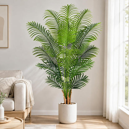 Artificial Palm Tree 6ft Tall Fake Palm Tree Indoor Decor with 18 Leaves and Real Bark Design Faux Tropical Areca Palm Silk Floor Plant in Pot for Home Office Living Room Bedroom Decor 1pcs