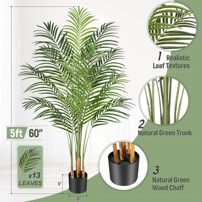 Artificial Palm Tree 6ft Tall Fake Palm Tree Indoor Decor with 18 Leaves and Real Bark Design Faux Tropical Areca Palm Silk Floor Plant in Pot for Home Office Living Room Bedroom Decor 1pcs