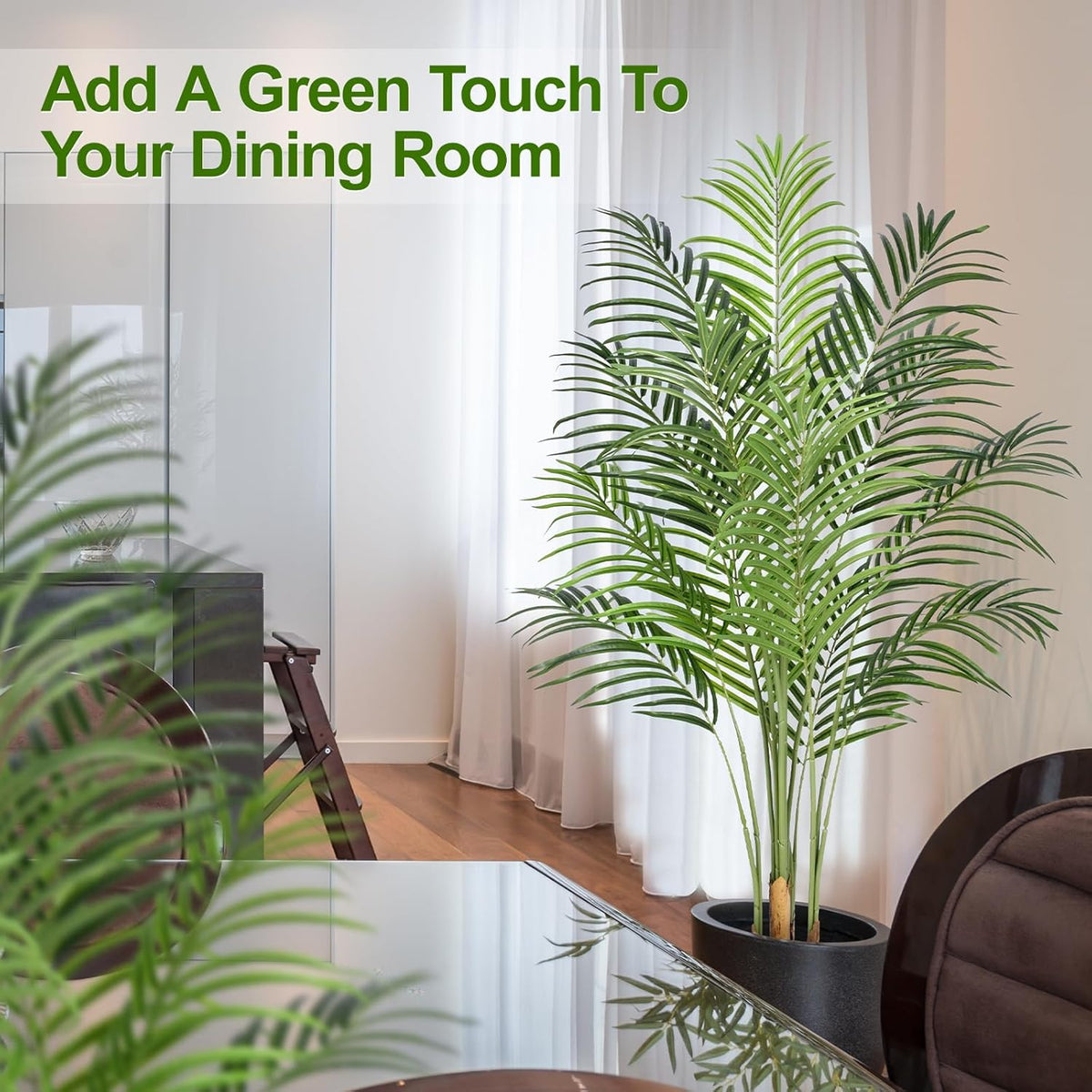 Artificial Palm Tree 6ft Tall Fake Palm Tree Indoor Decor with 18 Leaves and Real Bark Design Faux Tropical Areca Palm Silk Floor Plant in Pot for Home Office Living Room Bedroom Decor 1pcs