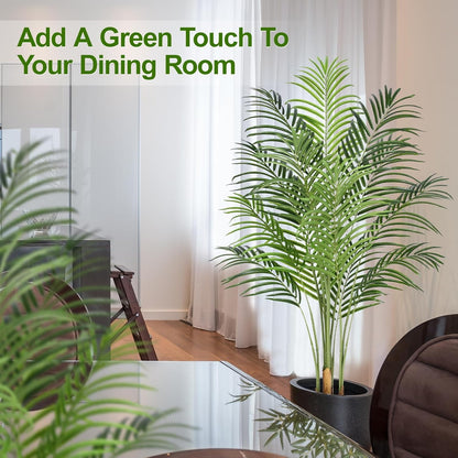 Artificial Palm Tree 6ft Tall Fake Palm Tree Indoor Decor with 18 Leaves and Real Bark Design Faux Tropical Areca Palm Silk Floor Plant in Pot for Home Office Living Room Bedroom Decor 1pcs