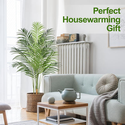 Artificial Palm Tree 6ft Tall Fake Palm Tree Indoor Decor with 18 Leaves and Real Bark Design Faux Tropical Areca Palm Silk Floor Plant in Pot for Home Office Living Room Bedroom Decor 1pcs