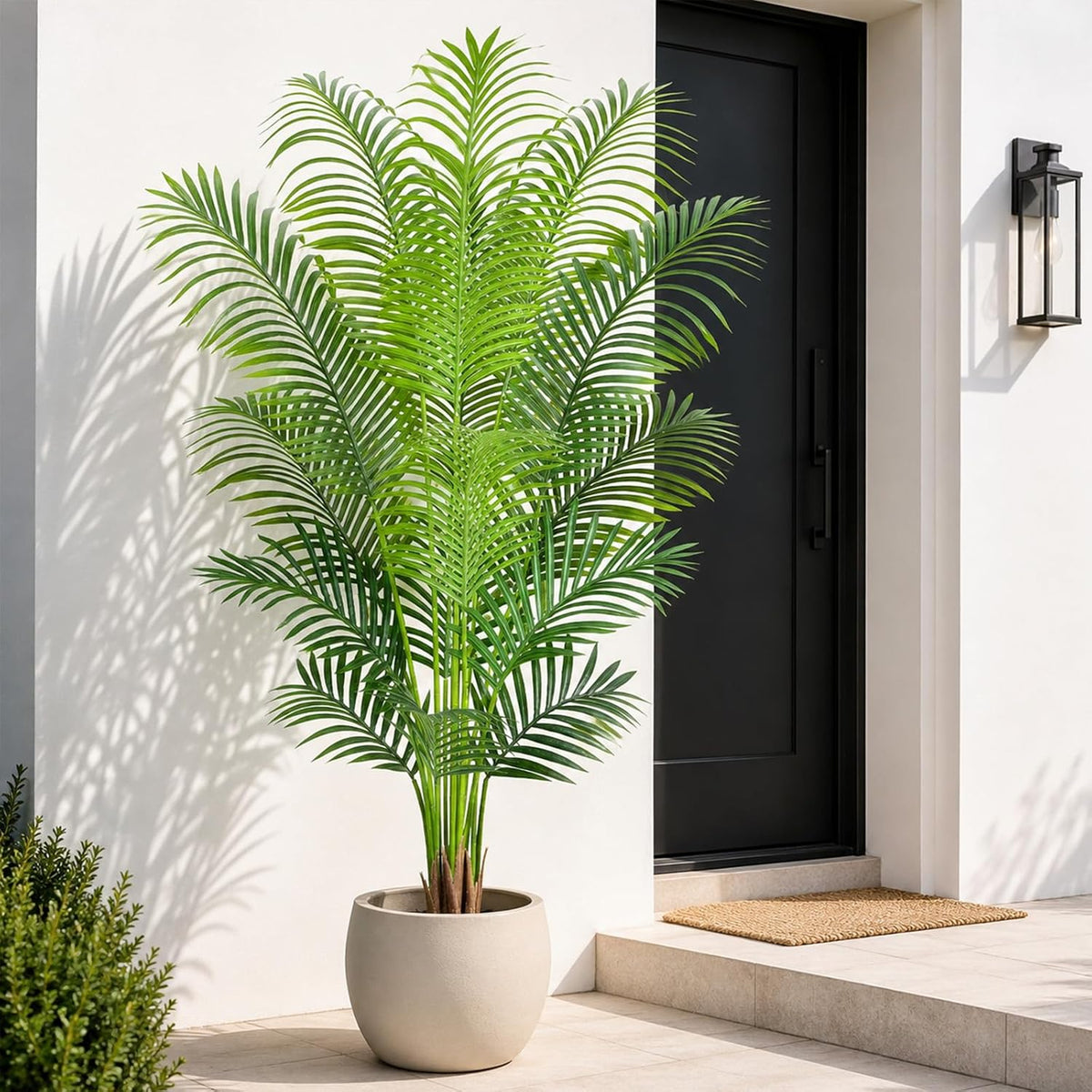 Artificial Palm Tree 6ft Tall Fake Palm Tree Indoor Decor with 18 Leaves and Real Bark Design Faux Tropical Areca Palm Silk Floor Plant in Pot for Home Office Living Room Bedroom Decor 1pcs