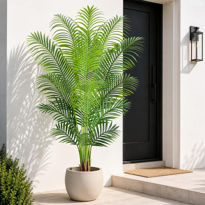 Artificial Palm Tree 6ft Tall Fake Palm Tree Indoor Decor with 18 Leaves and Real Bark Design Faux Tropical Areca Palm Silk Floor Plant in Pot for Home Office Living Room Bedroom Decor 1pcs