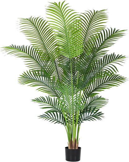 Artificial Palm Tree 6ft Tall Fake Palm Tree Indoor Decor with 18 Leaves and Real Bark Design Faux Tropical Areca Palm Silk Floor Plant in Pot for Home Office Living Room Bedroom Decor 1pcs