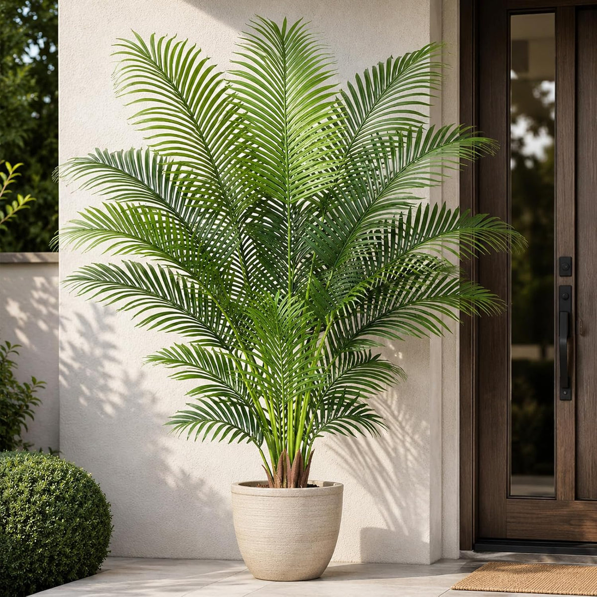 Artificial Palm Tree 6ft Tall Fake Palm Tree Indoor Decor with 18 Leaves and Real Bark Design Faux Tropical Areca Palm Silk Floor Plant in Pot for Home Office Living Room Bedroom Decor 1pcs