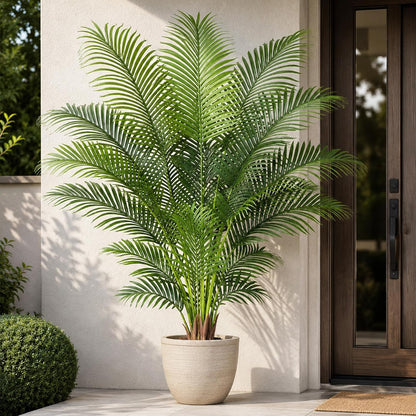 Artificial Palm Tree 6ft Tall Fake Palm Tree Indoor Decor with 18 Leaves and Real Bark Design Faux Tropical Areca Palm Silk Floor Plant in Pot for Home Office Living Room Bedroom Decor 1pcs