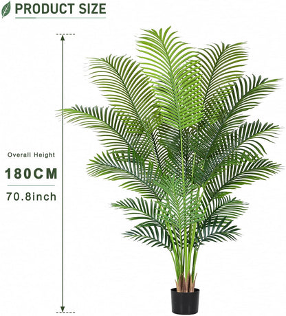 Artificial Palm Tree 6ft Tall Fake Palm Tree Indoor Decor with 18 Leaves and Real Bark Design Faux Tropical Areca Palm Silk Floor Plant in Pot for Home Office Living Room Bedroom Decor 1pcs