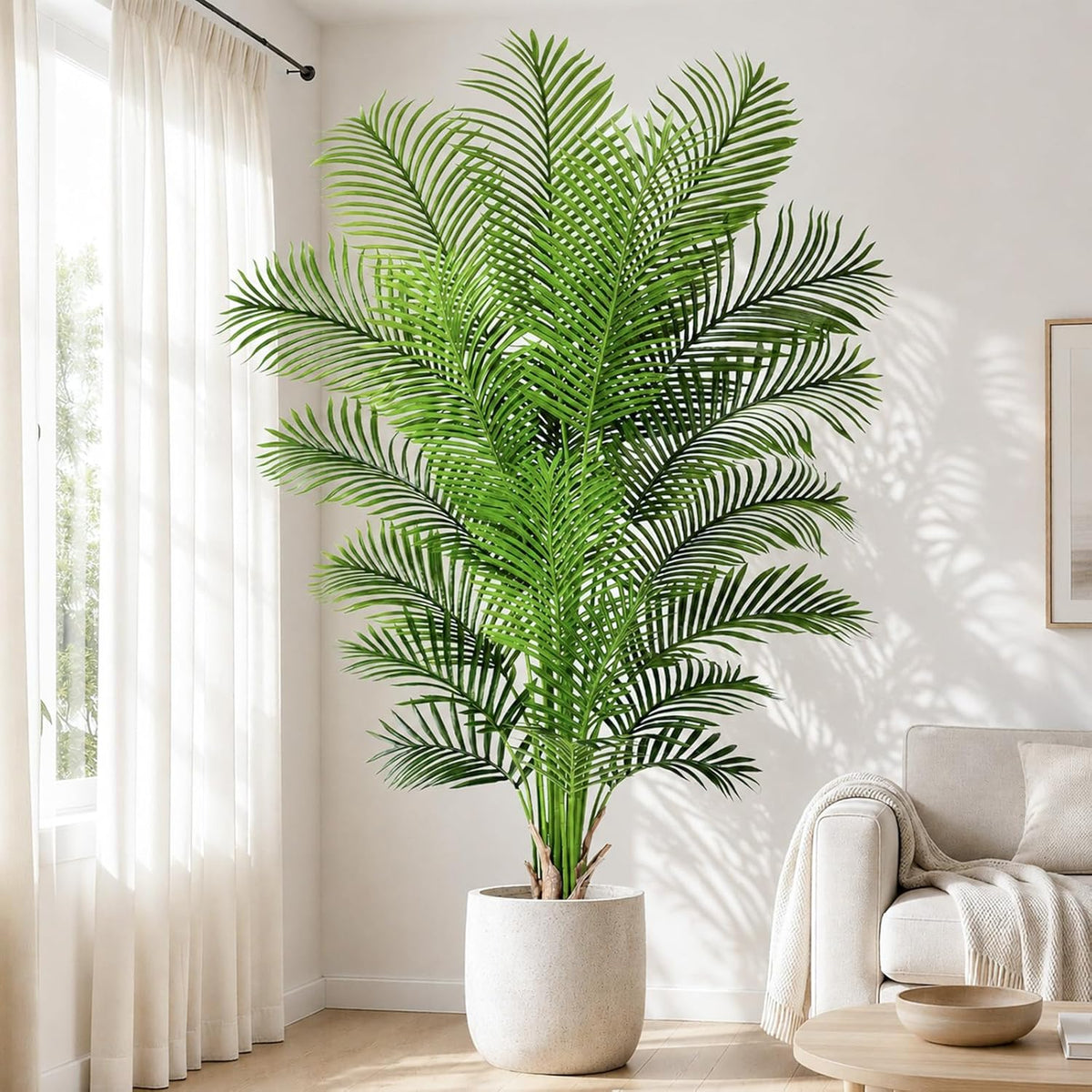Artificial Palm Tree 6ft Tall Fake Palm Tree Indoor Decor with 18 Leaves and Real Bark Design Faux Tropical Areca Palm Silk Floor Plant in Pot for Home Office Living Room Bedroom Decor 1pcs