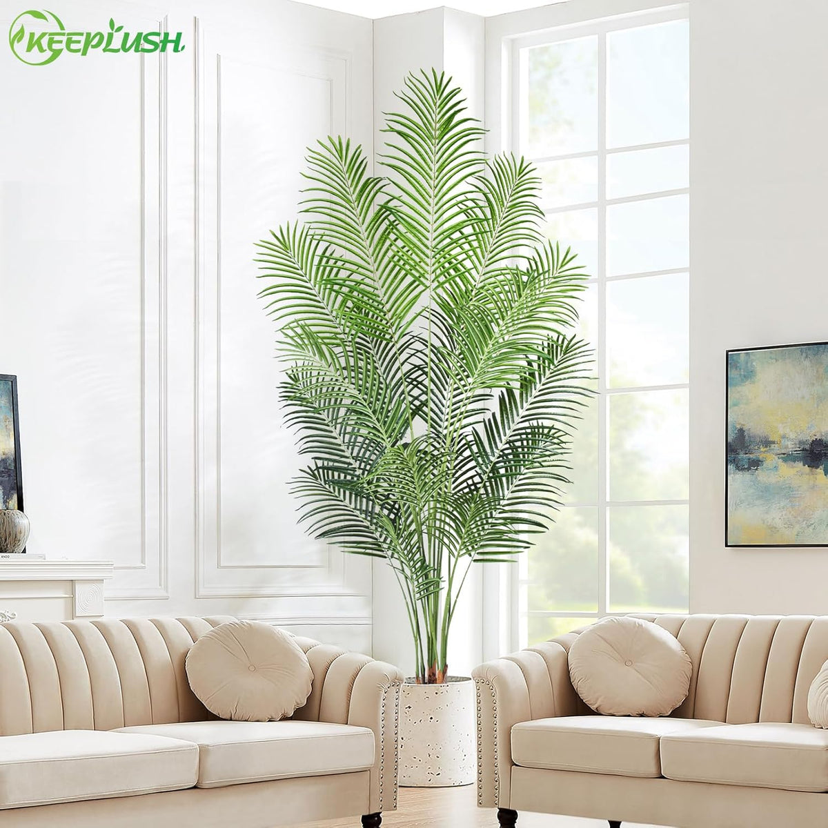 Artificial Palm Tree 6ft Tall Fake Palm Tree Indoor Decor with 18 Leaves and Real Bark Design Faux Tropical Areca Palm Silk Floor Plant in Pot for Home Office Living Room Bedroom Decor 1pcs