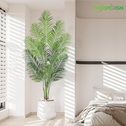Artificial Palm Tree 6ft Tall Fake Palm Tree Indoor Decor with 18 Leaves and Real Bark Design Faux Tropical Areca Palm Silk Floor Plant in Pot for Home Office Living Room Bedroom Decor 1pcs