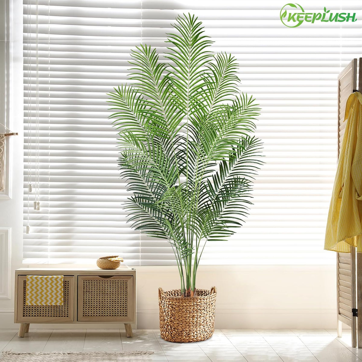 Artificial Palm Tree 6ft Tall Fake Palm Tree Indoor Decor with 18 Leaves and Real Bark Design Faux Tropical Areca Palm Silk Floor Plant in Pot for Home Office Living Room Bedroom Decor 1pcs