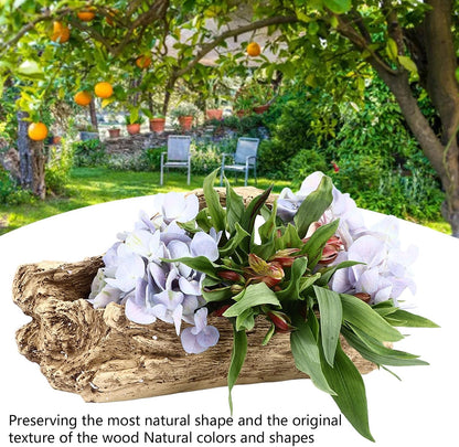 Driftwood Succulent Planter Artificial Faux Wood Stump, Resin Log Flower Arrangement for Windowsill Desktop Coffee Table Centerpiece with Drainage Hole