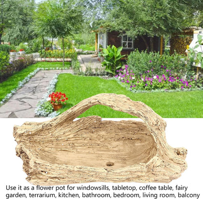 Driftwood Succulent Planter Artificial Faux Wood Stump, Resin Log Flower Arrangement for Windowsill Desktop Coffee Table Centerpiece with Drainage Hole