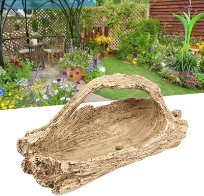 Driftwood Succulent Planter Artificial Faux Wood Stump, Resin Log Flower Arrangement for Windowsill Desktop Coffee Table Centerpiece with Drainage Hole