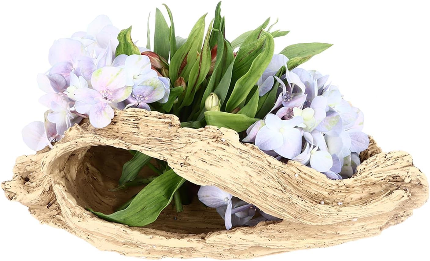 Driftwood Succulent Planter Artificial Faux Wood Stump, Resin Log Flower Arrangement for Windowsill Desktop Coffee Table Centerpiece with Drainage Hole