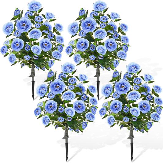 4 Pack 3ft Artificial Camellia Flower Tree 36" Outdoor Fake Flower Plant with Spike UV Resistant Faux Floral Blooming Bush for Front Door Porch Garden Indoor Patio Decor(Orange)