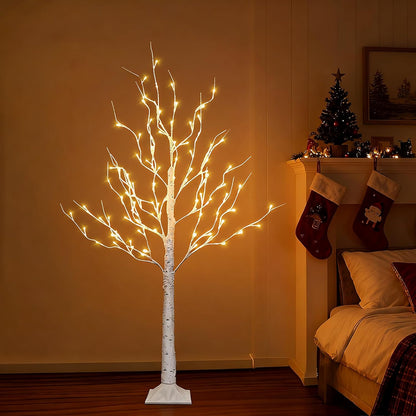 2 Pack Lighted Birch Tree, 4 FT Total 96 LED Pre-lit Artificial Christmas Tree with Timer, Christmas Decorations Indoor Outdoor for Home Garden Party Thanksgiving Decor, Warm White