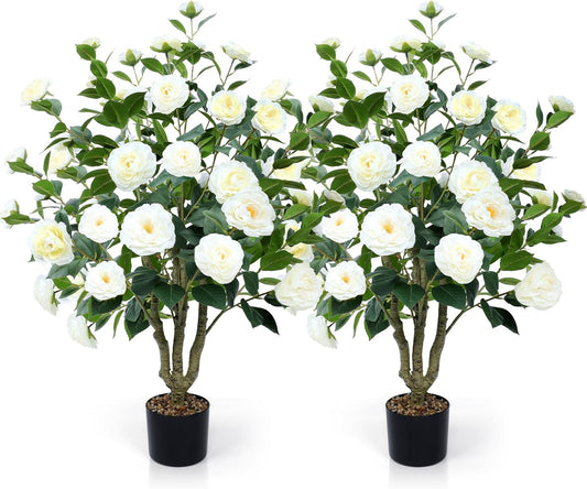 Faux Hydrangea Tree 3ft Set of 2 with White Flowers in Pot | Realistic White Hydrangea Blooms,UV Resistant,Potted Flower Tree with Moss,Low Maintenance,for Indoor Outdoor Porch Decor