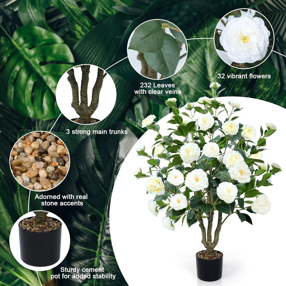 Faux Hydrangea Tree 3ft Set of 2 with White Flowers in Pot | Realistic White Hydrangea Blooms,UV Resistant,Potted Flower Tree with Moss,Low Maintenance,for Indoor Outdoor Porch Decor
