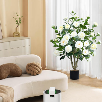Faux Hydrangea Tree 3ft Set of 2 with White Flowers in Pot | Realistic White Hydrangea Blooms,UV Resistant,Potted Flower Tree with Moss,Low Maintenance,for Indoor Outdoor Porch Decor