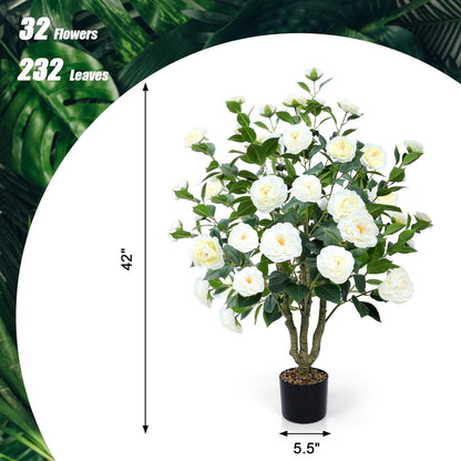 Faux Hydrangea Tree 3ft Set of 2 with White Flowers in Pot | Realistic White Hydrangea Blooms,UV Resistant,Potted Flower Tree with Moss,Low Maintenance,for Indoor Outdoor Porch Decor