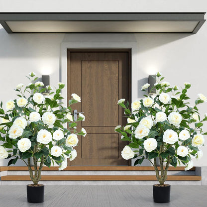 Faux Hydrangea Tree 3ft Set of 2 with White Flowers in Pot | Realistic White Hydrangea Blooms,UV Resistant,Potted Flower Tree with Moss,Low Maintenance,for Indoor Outdoor Porch Decor