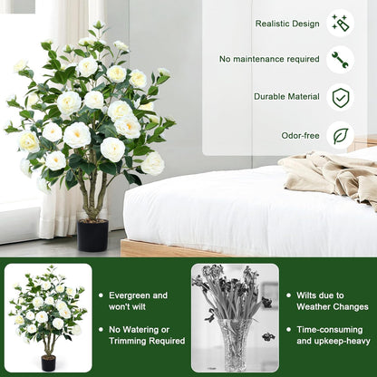 Faux Hydrangea Tree 3ft Set of 2 with White Flowers in Pot | Realistic White Hydrangea Blooms,UV Resistant,Potted Flower Tree with Moss,Low Maintenance,for Indoor Outdoor Porch Decor