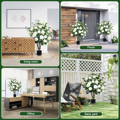 Faux Hydrangea Tree 3ft Set of 2 with White Flowers in Pot | Realistic White Hydrangea Blooms,UV Resistant,Potted Flower Tree with Moss,Low Maintenance,for Indoor Outdoor Porch Decor