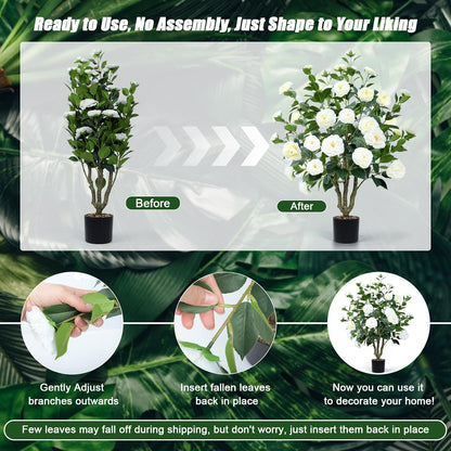 Faux Hydrangea Tree 3ft Set of 2 with White Flowers in Pot | Realistic White Hydrangea Blooms,UV Resistant,Potted Flower Tree with Moss,Low Maintenance,for Indoor Outdoor Porch Decor